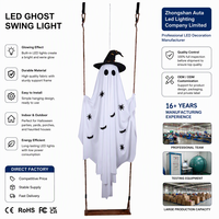 Lumière décorative LED à intensité variable avec télécommande, IP54, pour Halloween, motif sorcier lumineux et fantôme oscillant, à suspendre en extérieur dans la cour