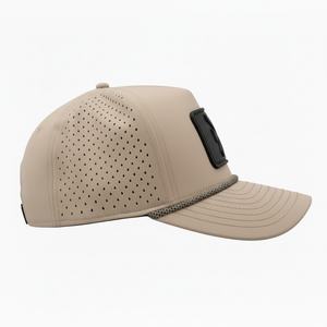 หมวกแก๊ปตาข่ายแบบกำหนดเอง OEM พร้อมโลโก้ 5 แผง ปีกโค้งเล็กน้อย แบบ Snapback ป้ายยางกันน้ำ หมวกกอล์ฟ - Product Image 3