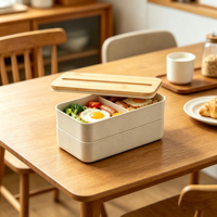 Boîte à lunch double couche avec couvercle en bambou, compatible micro-ondes et cadeaux écologiques pour étudiants, boîte bento pour usage domestique