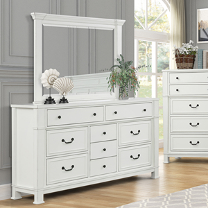 Table de chevet de chambre à coucher à 3 tiroirs et quincaillerie mixte, style farmhouse, blanche - Product Image 2