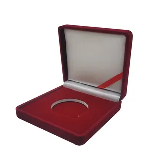 Caixa de emblema de pino de alta qualidade, vermelho escuro, veludo, metal, moeda, caixa de moedas comemorativas