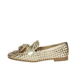 Mocasines de Mujer 95X6, Zapatos Planos de Cuero con Borlas Tejidas Doradas - Product Image 1