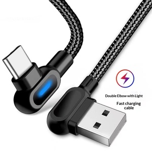 Câble de jeu pour téléphone portable à <span class=keywords><strong>double</strong></span> courbure avec lumière LED, tressé en nylon, compatible Android USB-C, charge rapide - Vente en gros disponible - Product Image 1