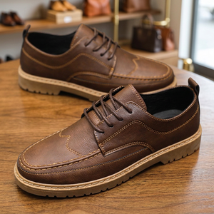 Black Mens Retro Breathable <b>Waterproof</b> Anti-Slip PU Leather Lace-Up Casual <b>Shoes</b> Autumn Spring Summer Fashion Trend - Product Image 3