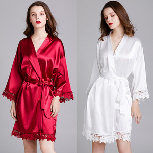 Peignoir de luxe pour femme, grande taille, en soie glacée, à manches longues, collection Printemps/Été, idéal pour la détente, la nuit ou comme robe de mariée/d Demoiselle d'honneur - Product Image 1