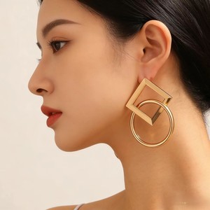 Pendientes de Moda para Mujer, Diseño Geométrico Cuadrado y Circular, Estilo Punk, Metal Dorado, Grandes, Irregulares, Geométricos, Colgantes - Product Image 5