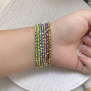 <span class=keywords><strong>Set</strong></span> Perhiasan Kalung dan Gelang Berlapis Emas dengan Batu Zirkonia Kubik untuk Wanita, Cocok untuk Dipakai Sehari-hari, Grosir, Harga Murah - Product Image 2