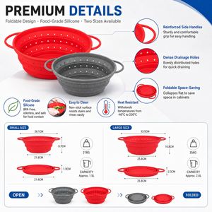 Cesta de drenaje de silicona duradera y ecológica para cocina, colador plegable resistente al calor para camping, caravanas y viajes, apto para lavavajillas. - Product Image 2