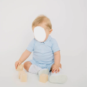 Piccolo ragazzo blu colletto bambola carino <span class=keywords><strong>per</strong></span> bambini ragazzi Set corto all'ingrosso Boutique cotone personalizzato vestito bambino - Product Image 1