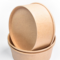 Sunzza 1000ml 44 oz avec couvercle en papier rond étanche récipient jetable papier artisanal à emporter saladier