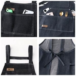 Tabliers de cuisine en gros avec poches, respirants, en denim résistant à la décoloration, pour hommes et femmes, résistants à l'huile, écologiques et multifonctionnels - Product Image 4