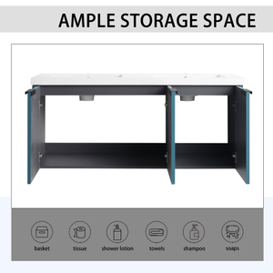 Meuble-lavabo mural de 48 pouces avec double vasque <span class=keywords><strong>en</strong></span> résine et 3 portes à fermeture douce - Product Image 3