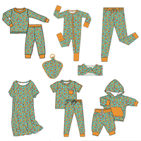 Combinaison bébé en bambou à fermeture éclair, imprimé floral rétro automne, manches longues, pyjama zippé, tenue pour tout-petit, ensemble cadeau de naissance
