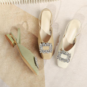 2022 estate moda mezza Slip-On sandali con punta quadrata vera strass tacco spesso aperto sul retro in maglia alta da esterno - Product Image 1