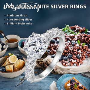 Shipping USA Unisex Wedding Engagement Moissanite <b>Set</b> <b>Rings</b> Fine 925 <b>Sterling</b> <b>Silver</b> Band GemStacking <b>Rings</b> Platinum Plated - Product Image 2
