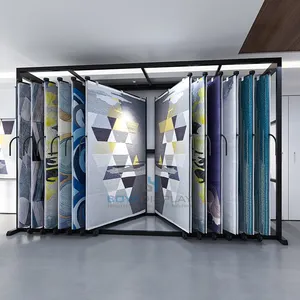 Yüksek kalite özelleştirilmiş yeni tasarım sıcak satış sayfa dönüm halı kilim gösterisi Showroom için ekran rafları standı
