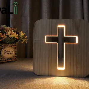 الصليب خشبية 3D الوهم LED طاولة ليلية مصباح المزاج ضوء