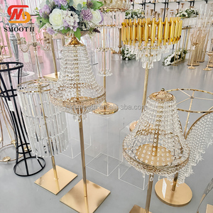 Support de centre de table de mariage doré lisse avec lumière, lustre de mariage, accessoires de table, support à fleurs pour la décoration d'événements - Product Image 4