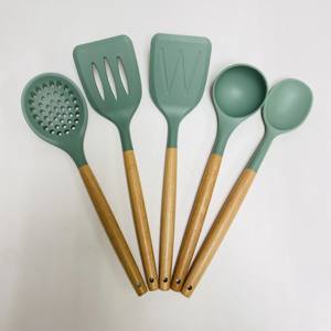 Utensilios de cocina para el hogar de alta calidad, utensilios de cocina de silicona, utensilios de cocina antiadherentes, espátula con mangos de madera - Product Image 3