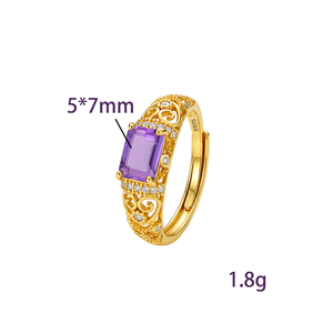 Vintage 5*7mm Rectangle Crystal <b>Ring</b> Natural <b>Stone</b> 925 Sterling <b>Silver</b> Gold Plated Prong Setting Trendy Certified Flower Women's - Product Image 6
