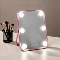 Smart Square Desktop Lighted Magnifying Makeup Mirror LED Display Screen Metal Glass Frame 6 LEDs Dimmable Touch Personalized