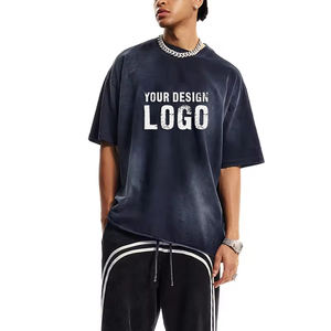 Camiseta de Hombre de Media Manga con Degradado de Color Estilo Americano, Informal, Vintage, Lavada, con Hombros Caídos, Talla Grande - Product Image 6