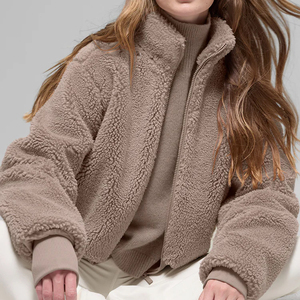Veste zippée à col montant en polaire Sherpa Foxy, écologique, coupe-vent, automne-hiver, streetwear décontracté pour femmes, courte, unie - Product Image 3