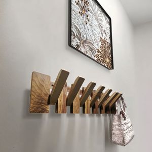 رف مناشف ملابس خشبي حديث متعدد الوظائف من خشب الجوز الصلب من شمال الولايات المتحدة مثبت على الحائط بتصميم بسيط على شكل بيانو - Product Image 6