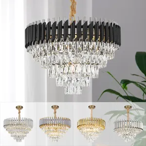 Fournisseurs d'usine lustre rond de luxe d'intérieur lustre de plafond LED en or noir lustres en cristal modernes pour la maison et lampes suspendues