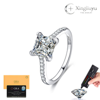 Bague de fiançailles pour femme en argent sterling S925 avec moissanite 2 carats taille princesse carrée radiant à quatre griffes