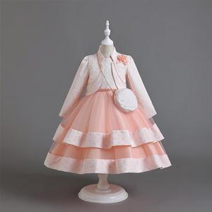 Зимнее оранжевое жаккардовое свадебное платье для девочек + сумка + пальто, детское рождественское многослойное платье для выпускного вечера, детский комплект одежды для вечеринки - Product Image 1