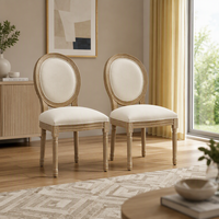Chaise de salle à manger Louis traditionnelle en bois massif, empilable et extensible, finition chaux antique, avec revêtement en lin, pour événements et mariages