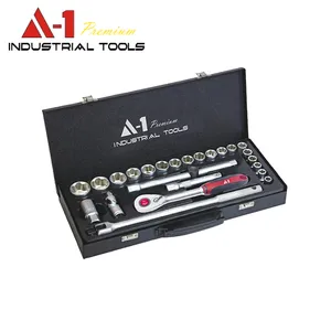 A1Factory grosir 25 buah Set soket Dr. 1/2 "dengan pegangan fleksibel dalam casing logam