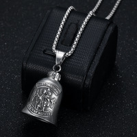 Rétro Punk porte-bonheur gardien cloche bijoux en acier inoxydable Saint Christopher moto cloche pendentif collier pour hommes cadeau