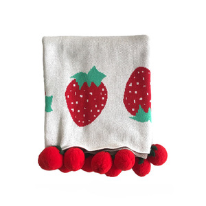 Couverture tricotée avec <span class=keywords><strong>pompon</strong></span> 100% coton pour bébé nouveau-né ins nordique fraise - Product Image 6