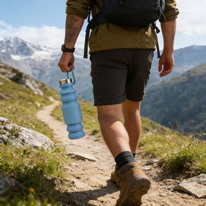 Botella de Agua de Silicona de Grado Alimenticio de 550 ml con Anillo Central, Libre de BPA, a Prueba de Fugas, Taza de Silicona Suave para Senderismo y Viajes - Product Image 1