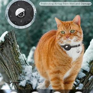 Airtag <span class=keywords><strong>Collar</strong></span> de gato negro impermeable reflectante Breakaway ajustable gatito GPS Tracker <span class=keywords><strong>Collar</strong></span> con Apple Air Tag Holder y campana - Product Image 4