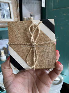 Classic 4-Piece Eco-Friendly Natural Mango Wood Coaster <b>Set</b> <b>Square</b> Stone Paper Design Placemat Pad for Home Kitchen Restaurant - Product Image 5