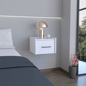 <b>Floating</b> Nightstand White Wall Mounted With <b>Drawer</b> And Surface Space Saving Design For Bedroom - Product Image 2