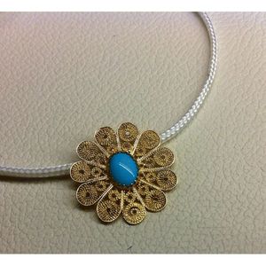Ciondolo Rosetta turchese disegno geometrico croce stile bohémien lega rame titanio ottone catene oro perla diamante Christian - Product Image 1