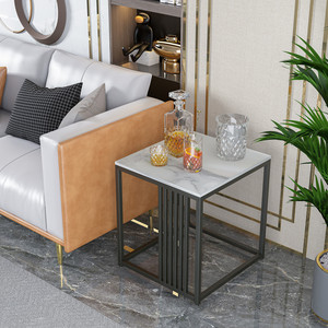Mesa auxiliar de alta gama con impresionante textura de mármol, mesa de centro pequeña que ahorra espacio, envío directo de EE. UU. - Product Image 1