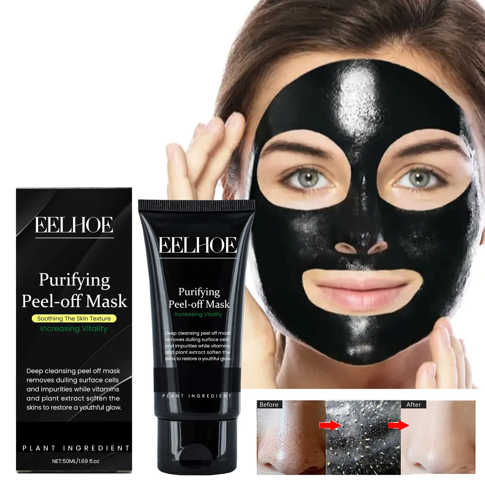 Masker Wajah Perawatan jerawat Label pribadi, masker penghilang komedo dan arang hidung pembersihan mendalam