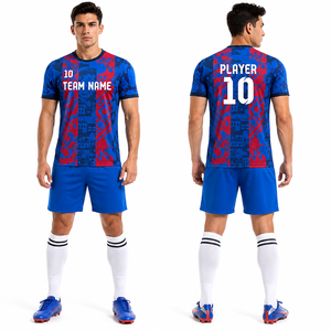 Camisetas de Fútbol Personalizadas con Sublimación, para Adultos, Unisex, Patrón Azul y Rojo, Transpirables, de Poliéster, sin Costuras, con Tecnología de Detección de Agujas - Product Image 5