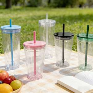 Custom Logo <b>Reusable</b> 16oz Clear Plastic Tumbler <b>Cup</b> with Straw Lid for Party Travel Office Events - Product Image 4