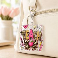 Porte-clés en acrylique personnalisé en gros, avec breloque léopard et nœud, cadeau de remerciement pour enseignant, cadeau de la Semaine des Enseignants, cadeau personnalisé en vrac