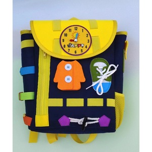 <b>Children</b> Felt <b>Backpack</b> With Zipper And Buttons For Toddler School Use Geometric Pattern Velvet Style - Product Image 4
