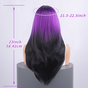 Parrucca Sintetica Lunga con Frangia Sfumata Viola/Nera, Effetto Snellente e Ringiovanente, per Cambiare l'Acconciatura, per Donne - Product Image 3