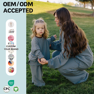 Set Casual Trendy <span class=keywords><strong>Mamma</strong></span> e Figlia Coordinato a Righe Manica Lunga Oversize Set Abbigliamento Bambini - Product Image 1