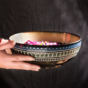 Service de table en céramique, assiette de pâtes, soupe et riz, bol de couleur blanche ou bleue en relief - Product Image 4