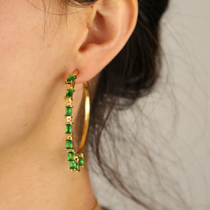 <strong>Emerald</strong> Green <strong>Drop</strong> Cz Rectangle Cubic Zirconia Gold Plated Big Hoop <strong>Earring</strong> - Product Image 6